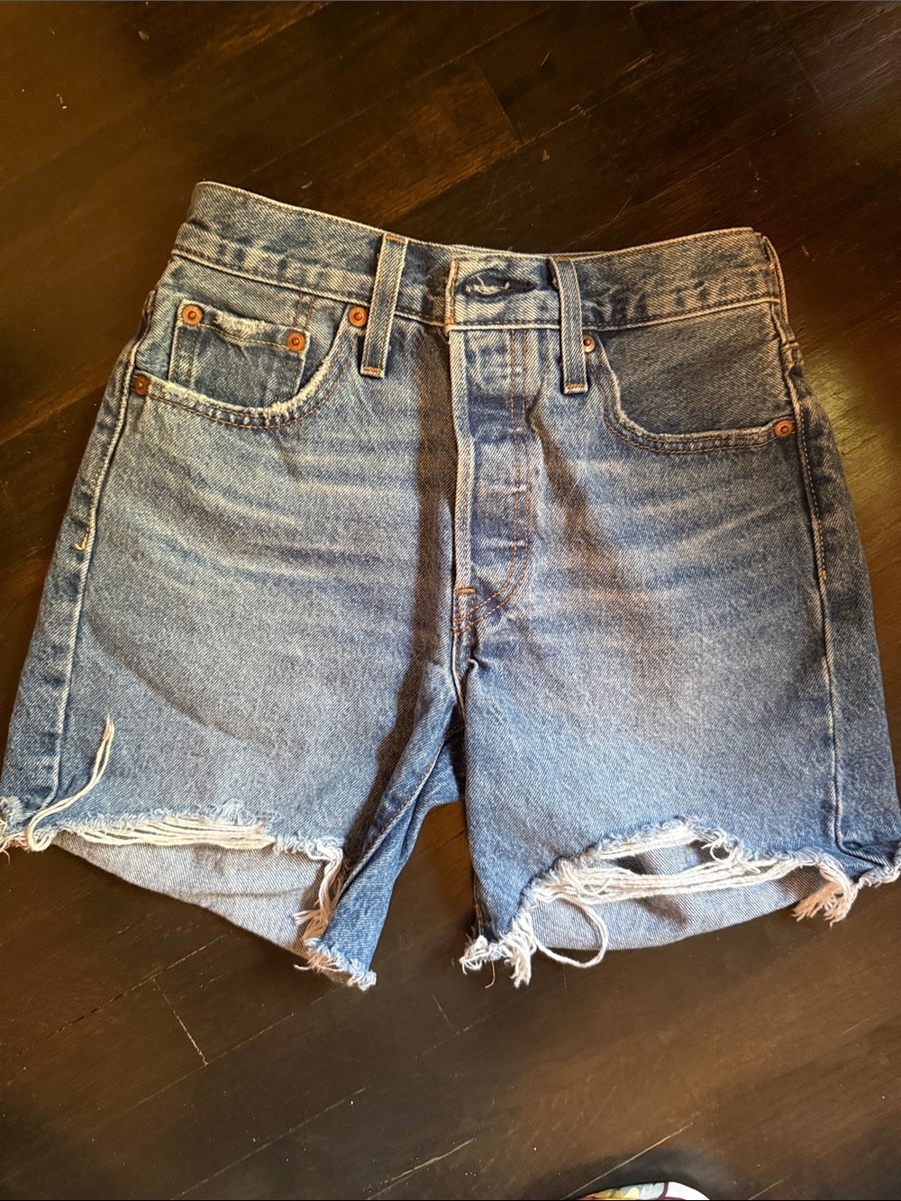 Levi's Medium Blue Distressed Denim Cutoff Shorts